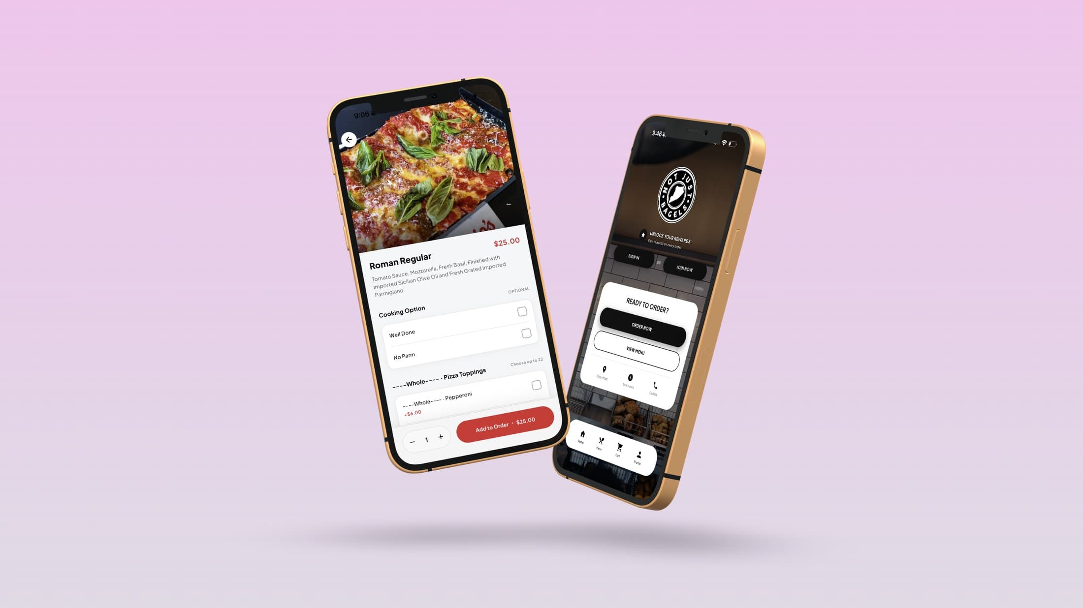The Avco Premier app: a menu item and a restaurant's own home screen