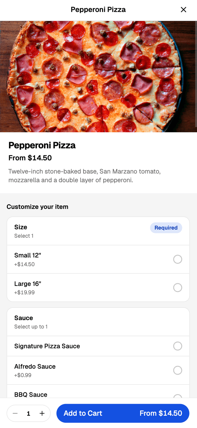 La app de pedidos en un teléfono